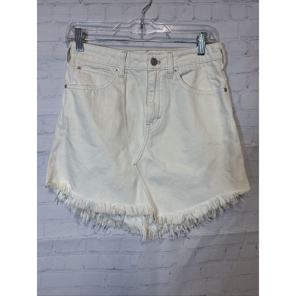 We The Free Mini Denim Skirt Size 26 Off White Ivory Distressed Raw Cut Off